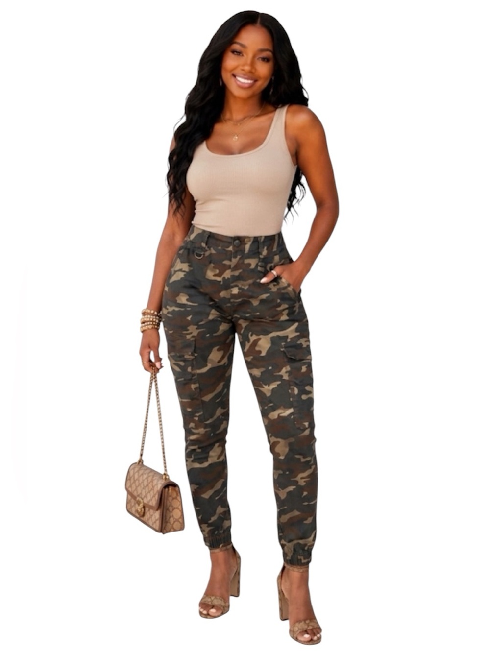 VIP Cargo Green Brown Camouflage Cargo Joggers Jeans Pants Size Junior: 11/12